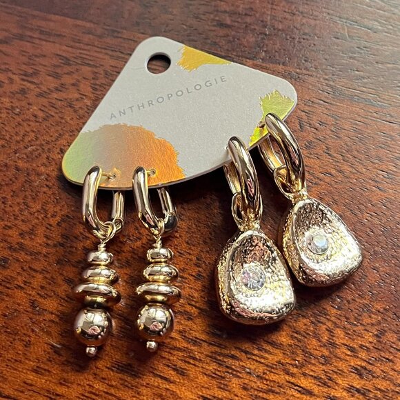 Anthropologie gold huggie charm earrings NWT - Picture 1 of 7